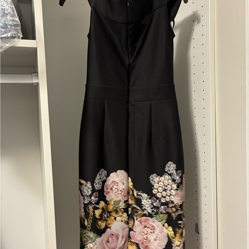 Rinascimento Black Strapless Dress with Floral Design